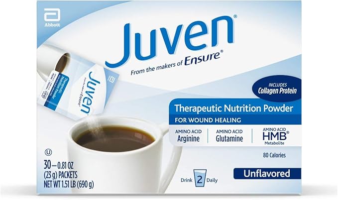 Juven Therapeutic Nutrition Drink Mix Powder for Wound Healing Support, Includes Collagen Protein, Unflavored, 30 Count