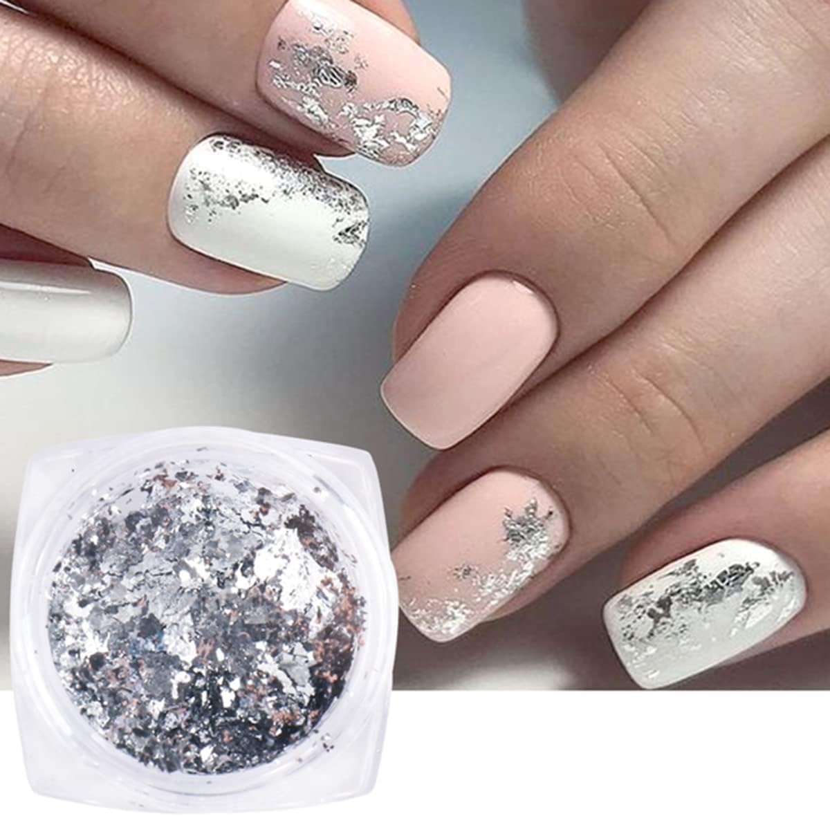 Holographic Nail Foil Glitter Flakes 3D Sparkly Aluminum Foil Flake Gold Silver Nail Glitter Foil Flakes Nail Art Supplies Mirror Powder Sequins Nail Glitter for Acrylic Nails Design (4Boxes)