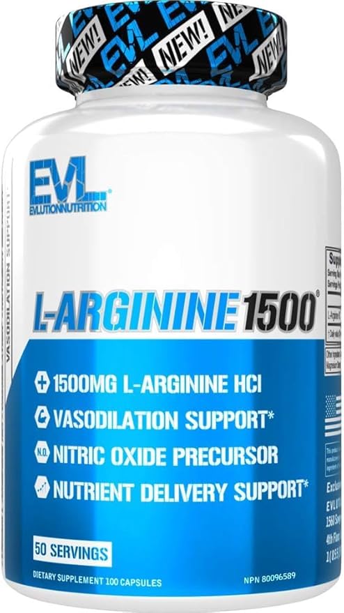 Evlution Nutrition Nitric Oxide Booster L-Arginine Supplement - High Potency Nitric Oxide Supplement with 1500mg of L Arginine HCL for Enhanced Pumps Energy Muscle Growth and Vascularity NO Booster