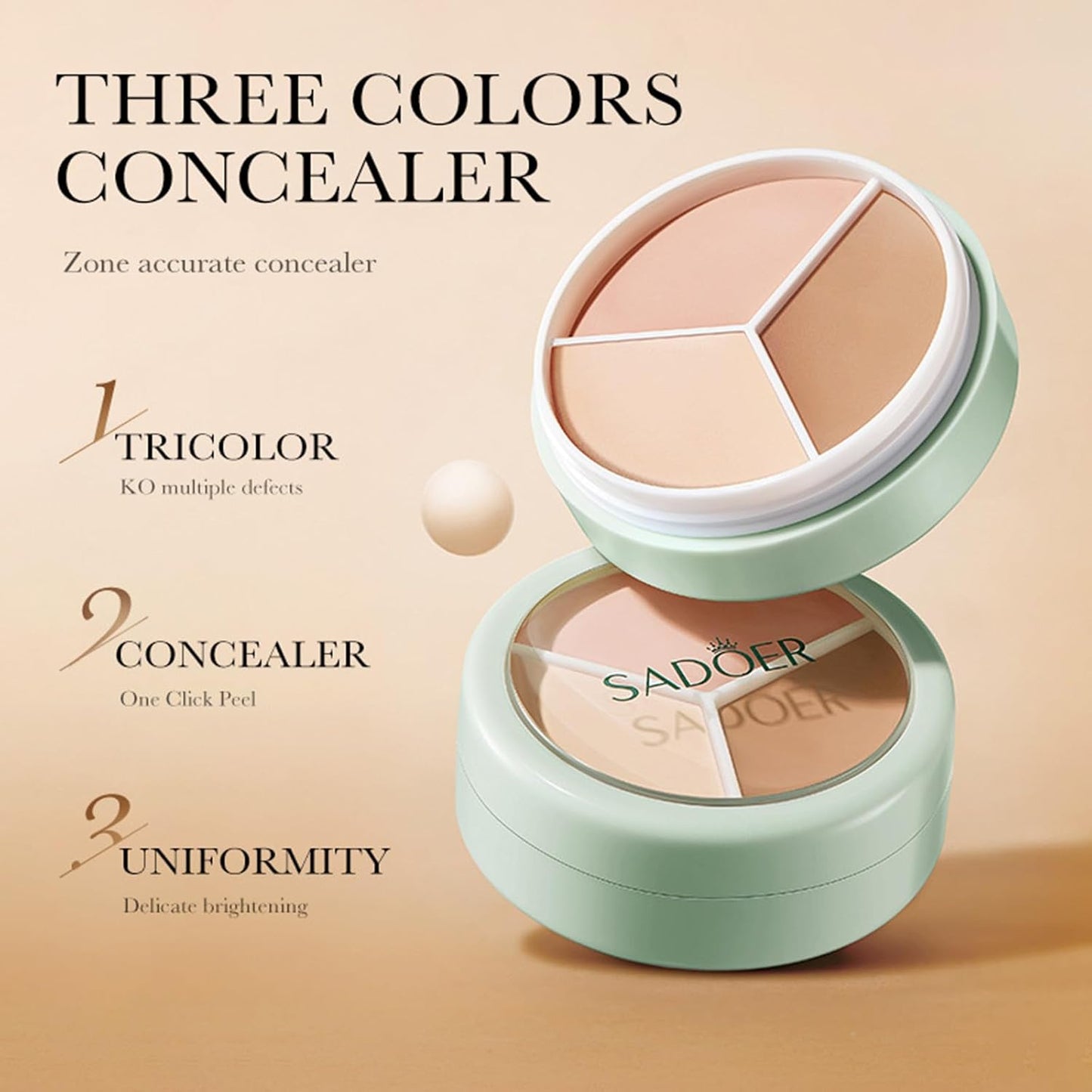 Full Coverage Concealer Palette Tri-Color Correcting Cream Foundation Makeup, Conceal Redness, Dark Circles & Acne Marks, Long-lasting Waterproof Fawless Blendable Brighten Contour Palette