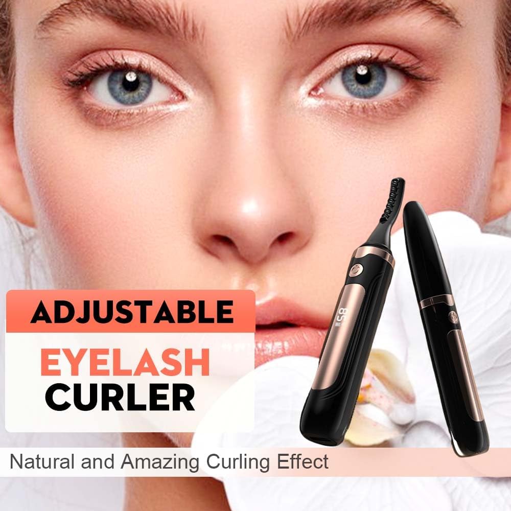 Heated Eyelash Curler, 2025 New Electric Eyelash Curler with LED Display, Portable Rechargeable Eye Lash Curlers Heated Makeup Tool for Women Girls (2Pcs Black)