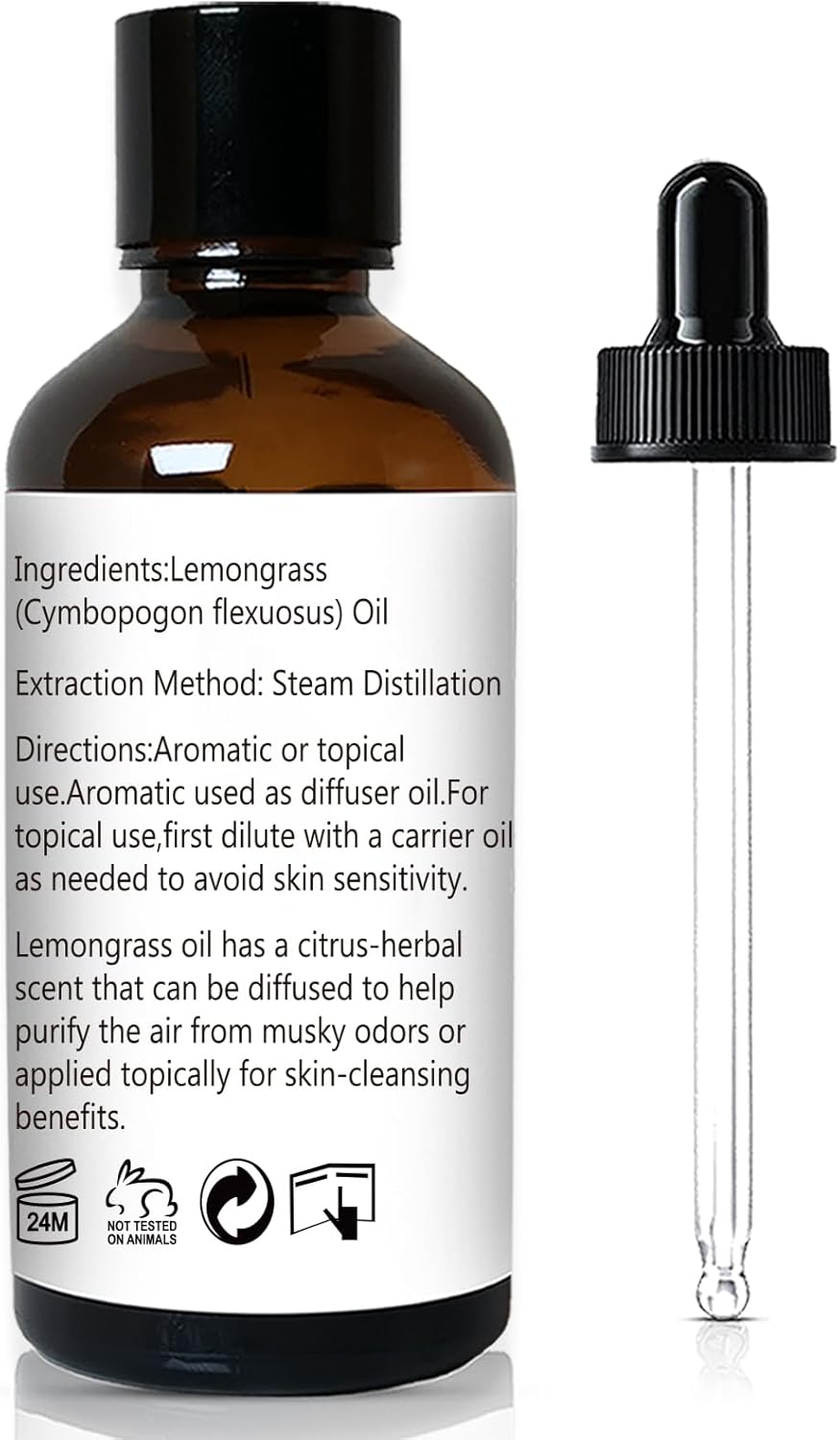 Lemongrass Essential Oil 1 Oz – 100% Pure Natural Lemongrass Oil for Diffuser, Skin, Body, Spray, Massage & DIY, Fresh Citrus Aroma