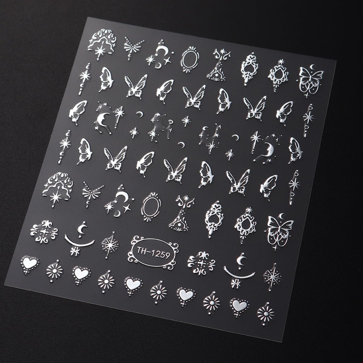 6 Sheets Metallic Nail Art Stickers Decals-3D Self-Adhesive Sun Stars Moon Nail Design Luxury Silver Metallic Nail Supplies Designer Nail Stickers for Women Acrylic Nails Decorations Accessories Craft