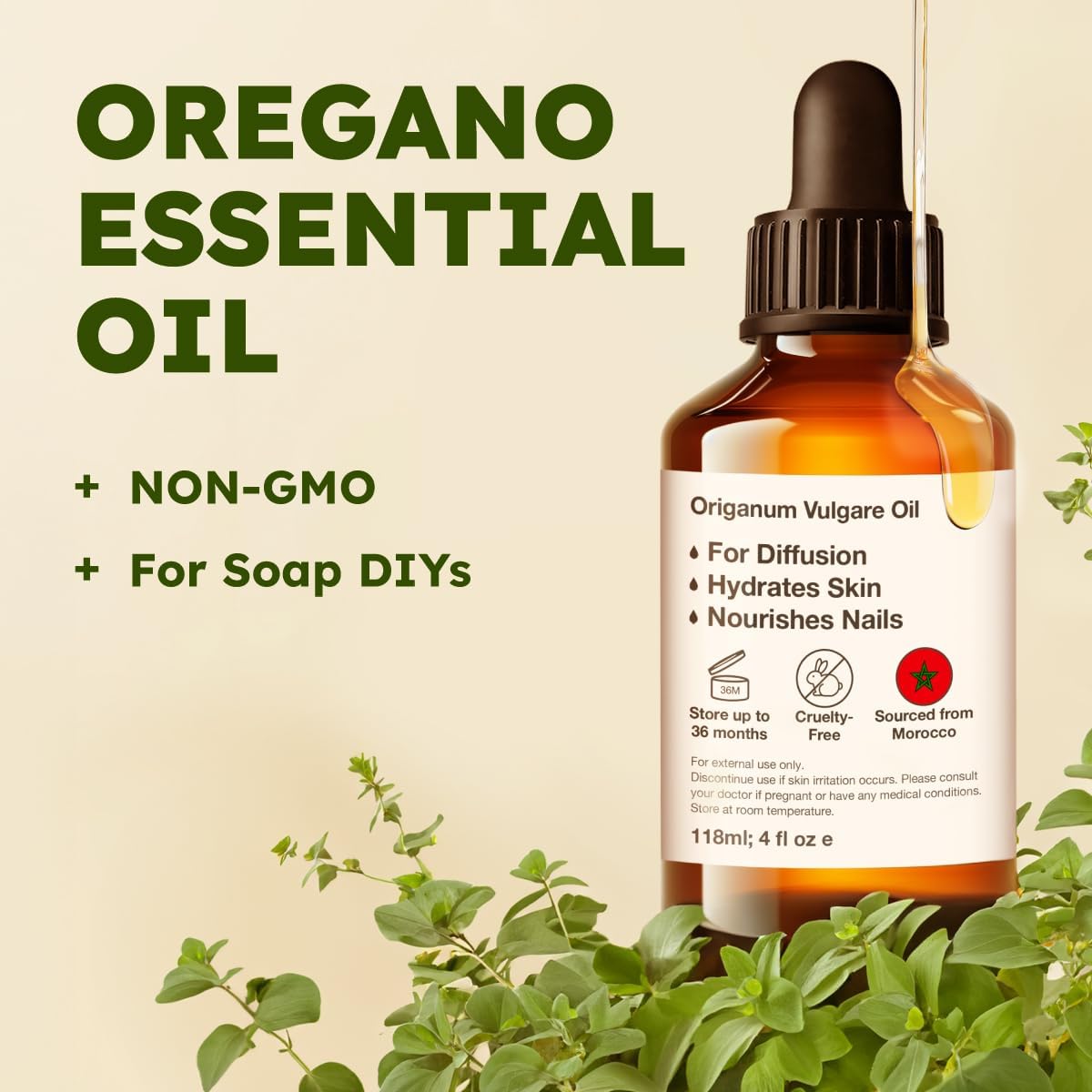 Kukka Oregano Essential Oil for Skin - 4 Fl Oz - Earthy and Herbaceous Scent, Presenst for Women and Mothers, Diffuser, Nails, Candle, DIY Soap Making Scents