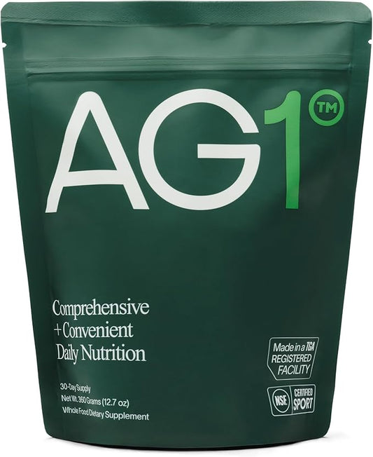 AG1 Greens Powder Supplement | Improve Gut Health | Multivitamin, Probiotic, Gluten Free, Vegan and Keto Friendly | 75 Vitamins (Athletic Greens)