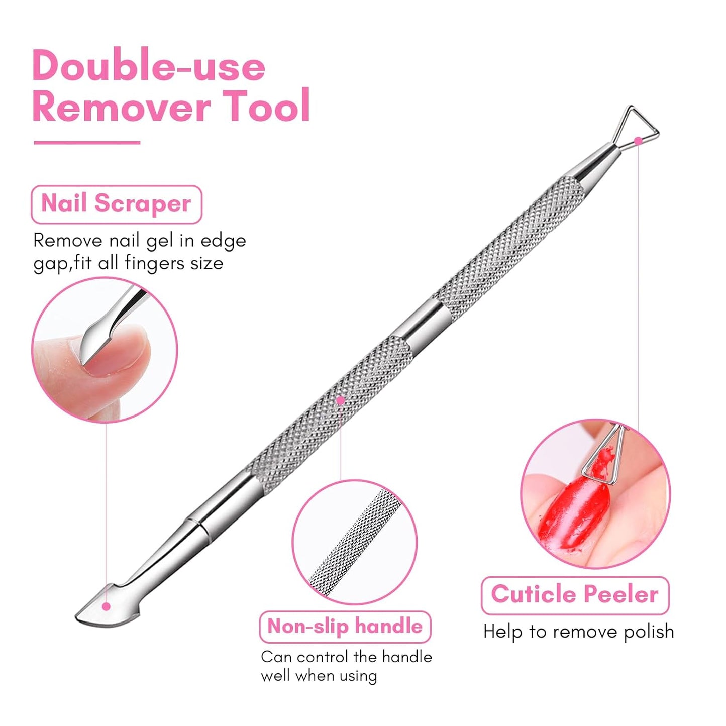 Makartt Nail Polish Remover Tools Kit 10 Pcs, Soak Off Cap Clips, with Double-Ended Cuticle Pusher for UV Gel Polish Removal, Acrylic Art Manicure Accessories, Pink