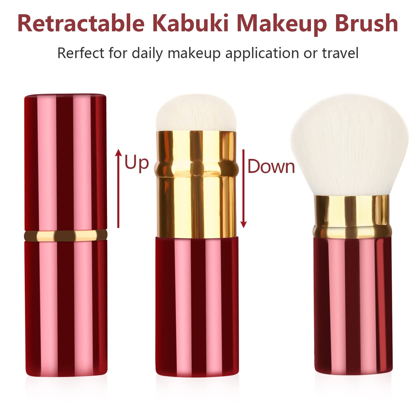 Falliny Retractable Kabuki Makeup Brush, Travel Face Blush Brush, Portable Powder Foundation Sunscreen Brush with Cover for Blush, Bronzer, Buffing, Flawless Powder Cosmetics