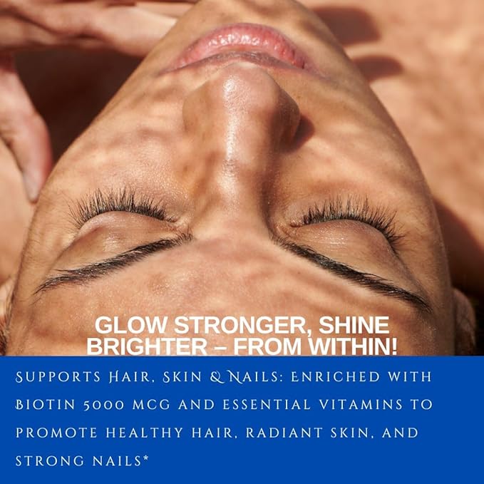 Hair Skin and Nails Gummies 60 Count - Supports Healthy Hair, Nails - Biotin 5000MCG, Vitamins for Men & Women, Stronger Nails, Healthy Skin, Hair Growth, Vegan, High Potency