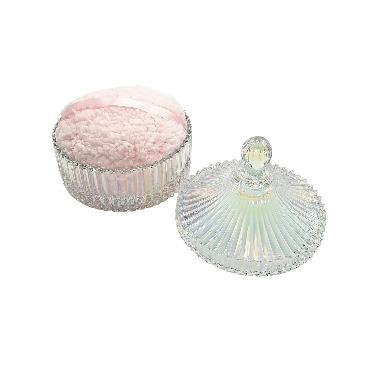 Extra Large Body Powder Puff and Container - Vintage Glass Dusting Powder Container with Soft Puff for Women & Girls (5.9x5.9x5.9 IN)-GRB010-Colorful-B