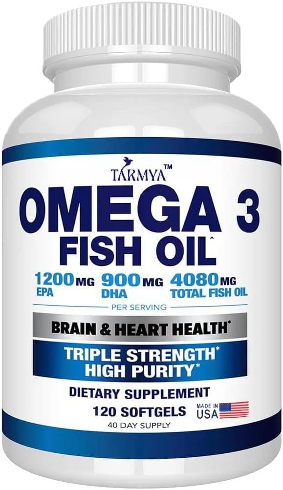 Omega 3 Fish Oil | 1200mg EPA + 900mg DHA | Brain and Heart Supplement for Men and Women | Best Essential Fatty Acids | Premium Burpless Softgel Supplements |