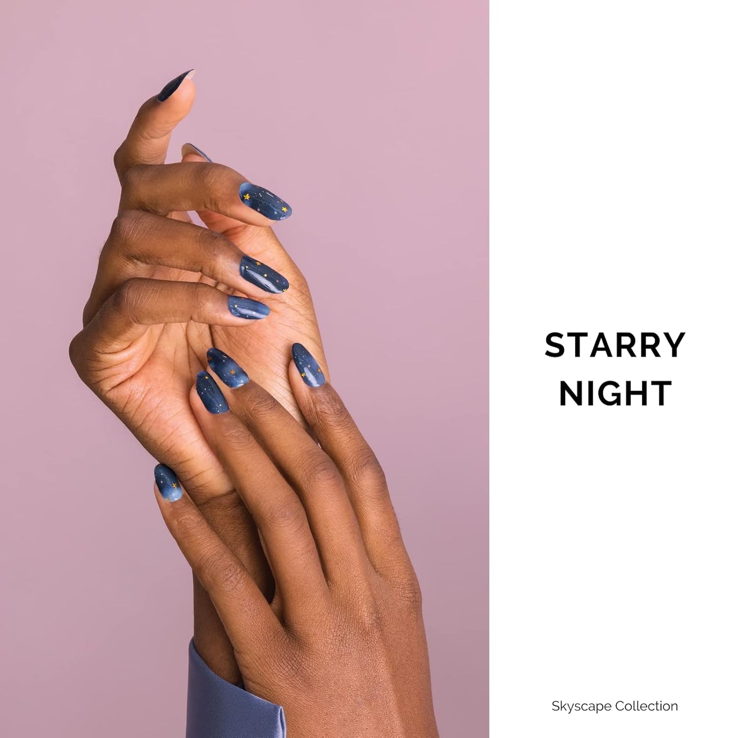 Nailog Semi Cured Gel Nail Strips 34 pcs| Long Lasting Nail Polish Sticker Wraps with Glossy Gel Finish, Starry Night