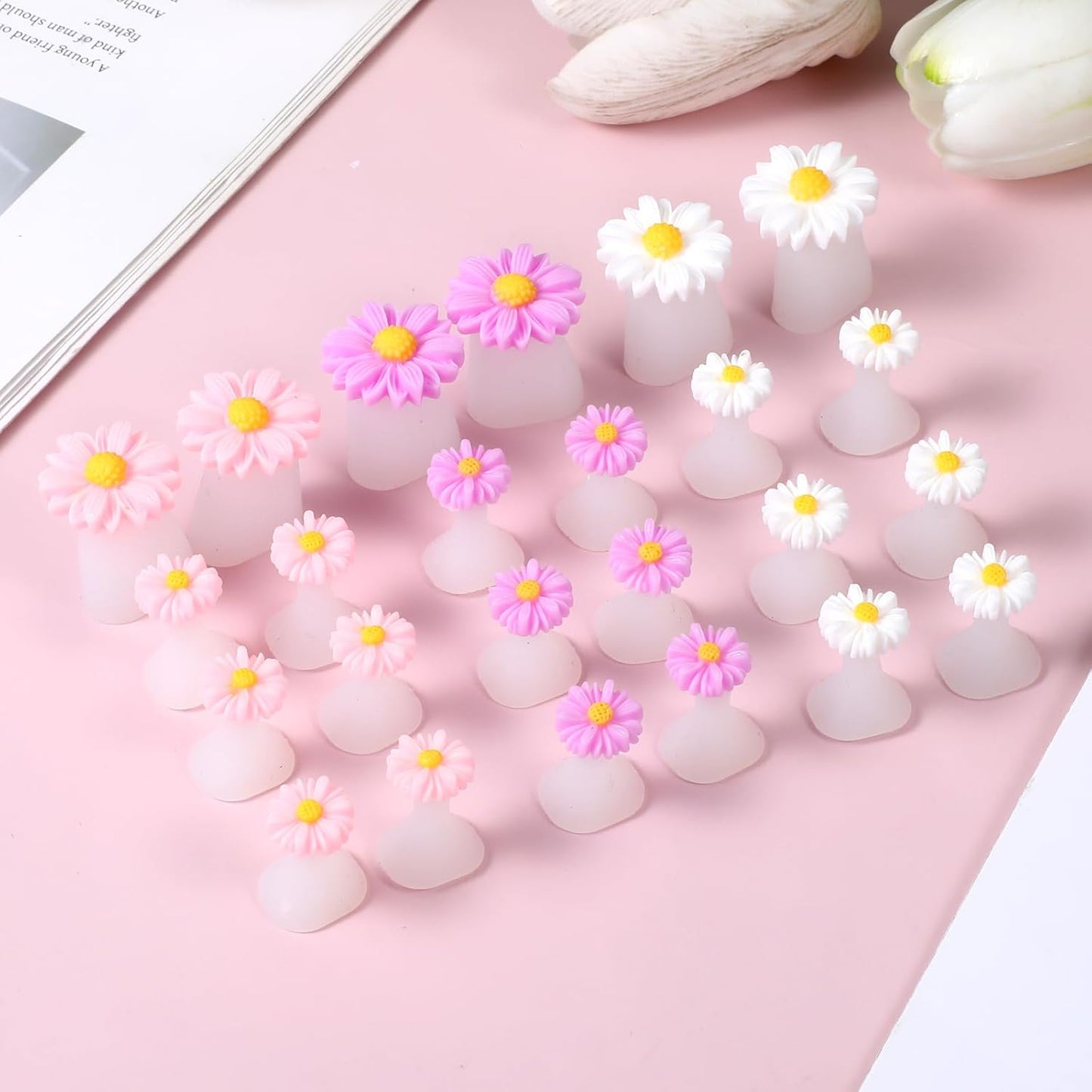 24 PCS Daisy Silicone Toe Separators Flower Toes Spacers Pedicures Silicone Toe Nail Separator Pedicure Toes Dividers for Women Pedicure Nails Salon Foot Spacers Nail Art Tools (Pink, Purple, White)