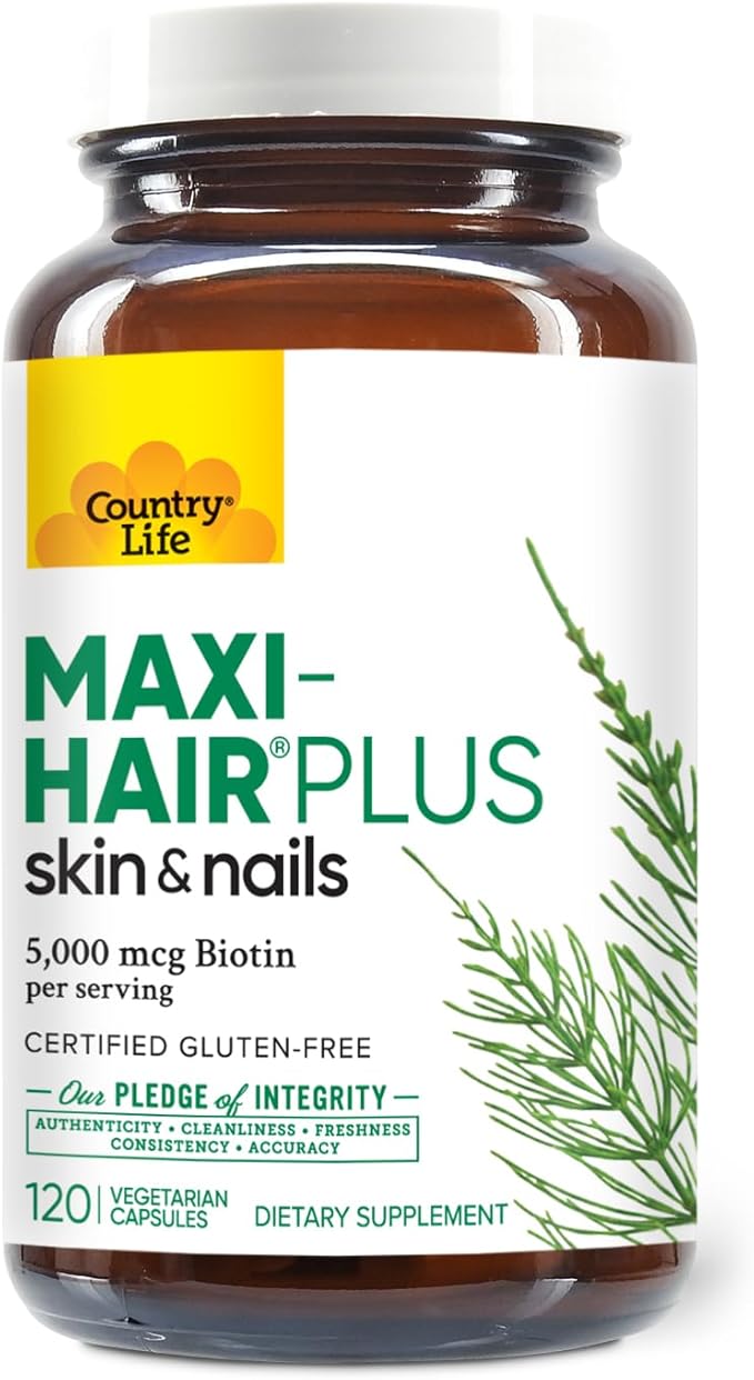 Country Life, Maxi-Hair Plus Biotin, Supports Healthy Hair, Skin and Nails, Daily Supplement, 120 ct