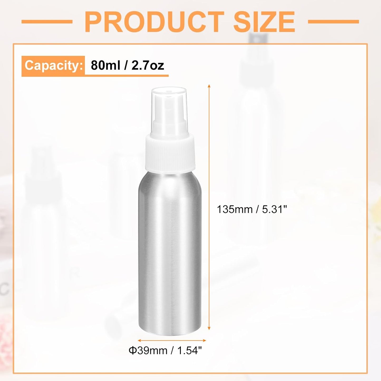HARFINGTON 3pcs Aluminum Fine Mist Spray Bottles 80ml/2.7oz Metal Small Liquid Alcohol Refillable Travel Container with White Plastic Nozzle Cap for Perfume Skincare Cosmetic Storage Bottle