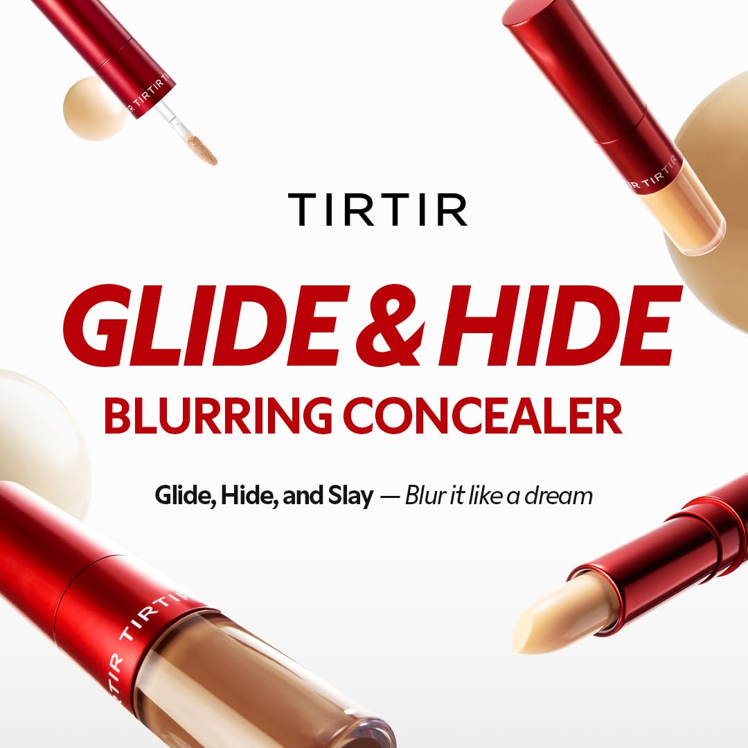 TIRTIR Glide&Hide Blurring Concealer - Creamy texture, Conceals dark circles and wrinkles, Dual formula (liquid tip & balm stick), Long-lasting wear, Korean Makeup, #7.3N, 0.28 Oz