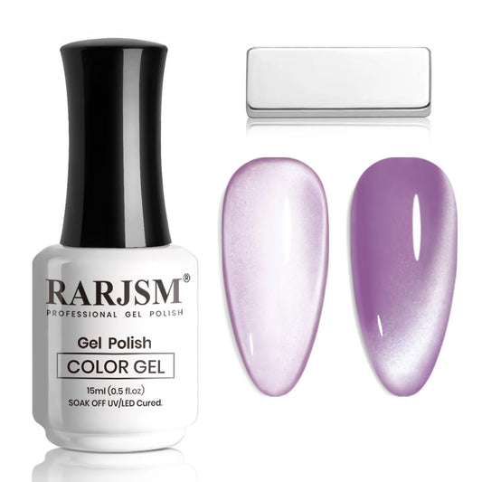 RARJSM Moonlight Mirror Cat Eye Gel Nail Polish Grape Purple Silver White Smoothie Glitter 15ml Ceramic Shimmer Velvet Cateye Gel Polish with Magnetic Stick UV LED Curing Require Soak Off Home Salon