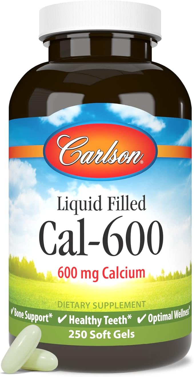 Carlson - Cal-600, 600 mg Calcium, Bone Support, Healthy Teeth & Optimal Wellness, 250 Softgels