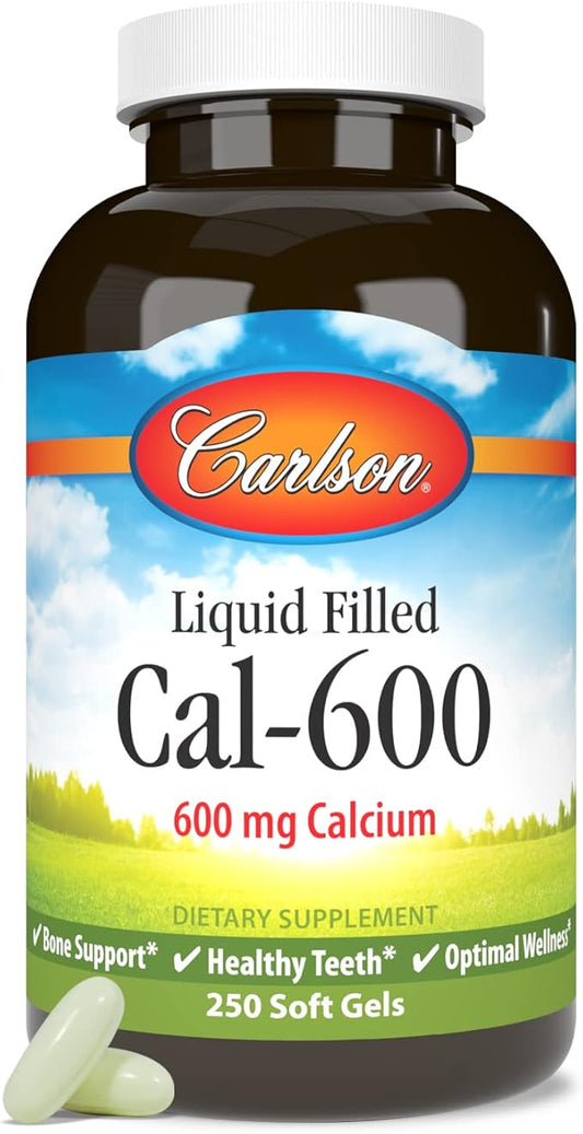 Carlson - Cal-600, 600 mg Calcium, Bone Support, Healthy Teeth & Optimal Wellness, 250 Softgels