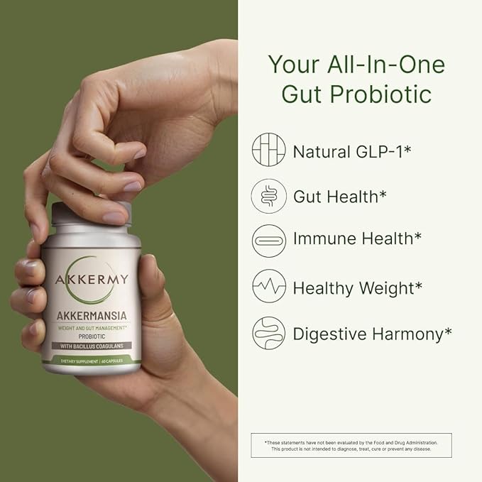 Akkermansia Muciniphila Probiotic for Weight & Gut Management - GLP-1 Boosting Supplement with Bacillus Coagulans, Vitamins B2, D3 & Chromium - SIBO Friendly, Vegan & Gluten Free - 60 Day Supply