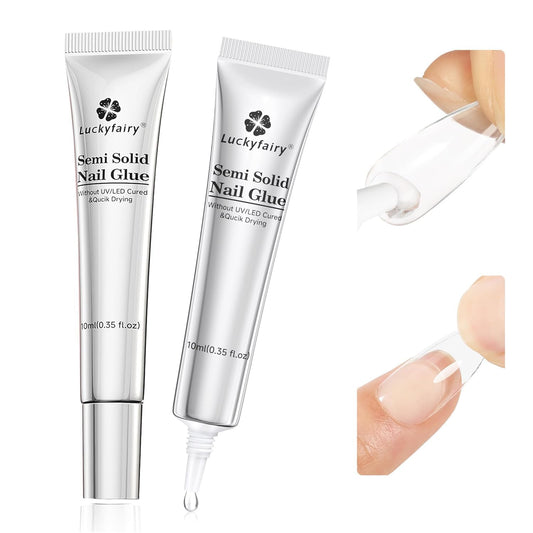 Super Strong Solid Nail Glue Gel for Press On Nails Tips, No U V Light Needed Gel Nail Glue 10g (2pcs) Quick Drying Adhesive Long Lasting Fake Acrylic Nails Glue Kit