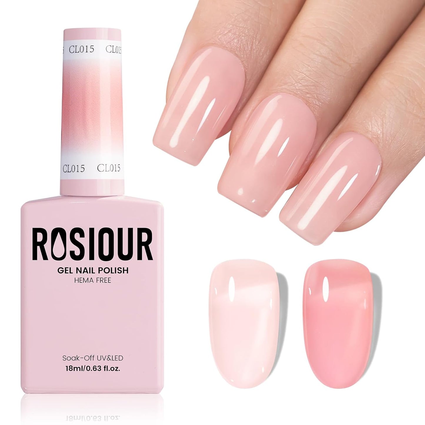 HEMA and TPO Free Clear Pink Gel Nail Polish - 18 ML Nude Sheer Pink Sand Nail Polish Gel for Women Girls Gift, Long Lasting Neutral Jelly Color Soak Off Cured for Home Nail Art Salon DIY