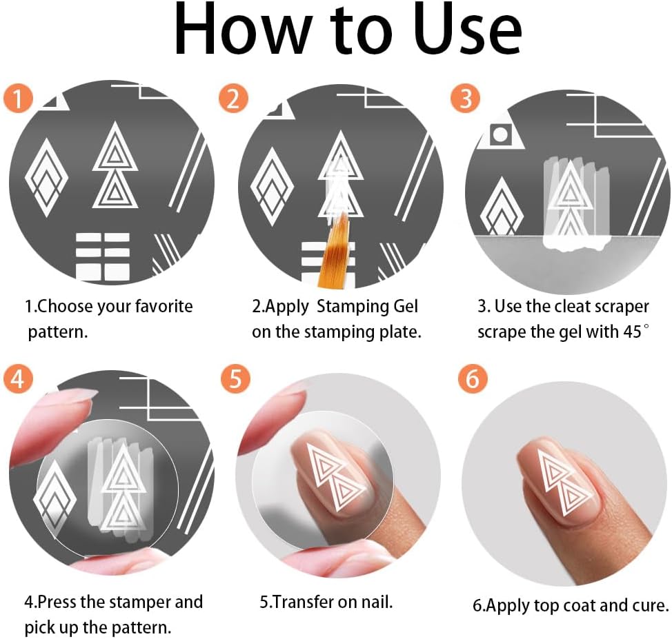 PH PandaHall 5pcs Nail Art Stamping Plate, Abstract Geometric Texture Nail Stamper Line Pattern Nail Stamping Plate Print Nail Stencils Stainless Steel Nail Image Plates for Nail Art Design