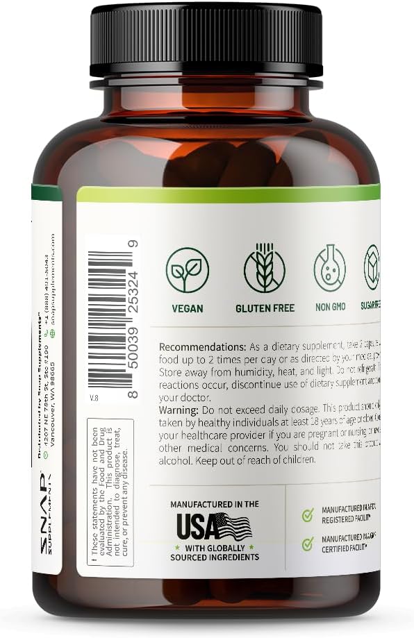 Snap L Arginine Capsules - Blood Circulation Supplements with Nitrosigine & L Citrulline for Natural Energy, Increase Blood Flow & Muscle Growth, Herbs for Cardio Health (60 Capsules)