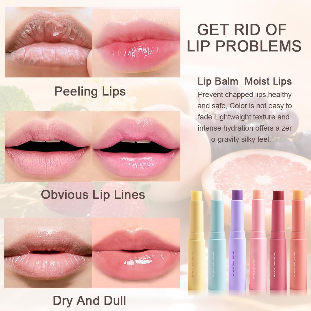 Nourishing Lip Balm for Dry & Chapped Lips, 6Pcs Ideal Lipstick Primer for Women, Deep Moisturization Chapstick, Vegan Tinted Lip Balm, Hydrating, Fall Winter Lip Care