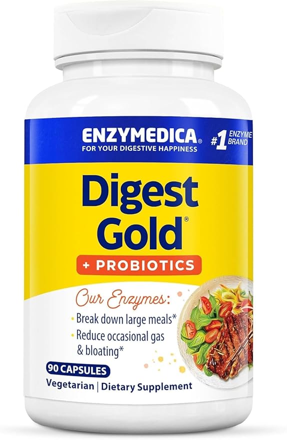 Enzymedica Digest Gold + Probiotics, 2-in-1 Formula for Gut Health, Digestive Enzymes & 1.5 Billion Active Probiotic Cultures, 90 Count