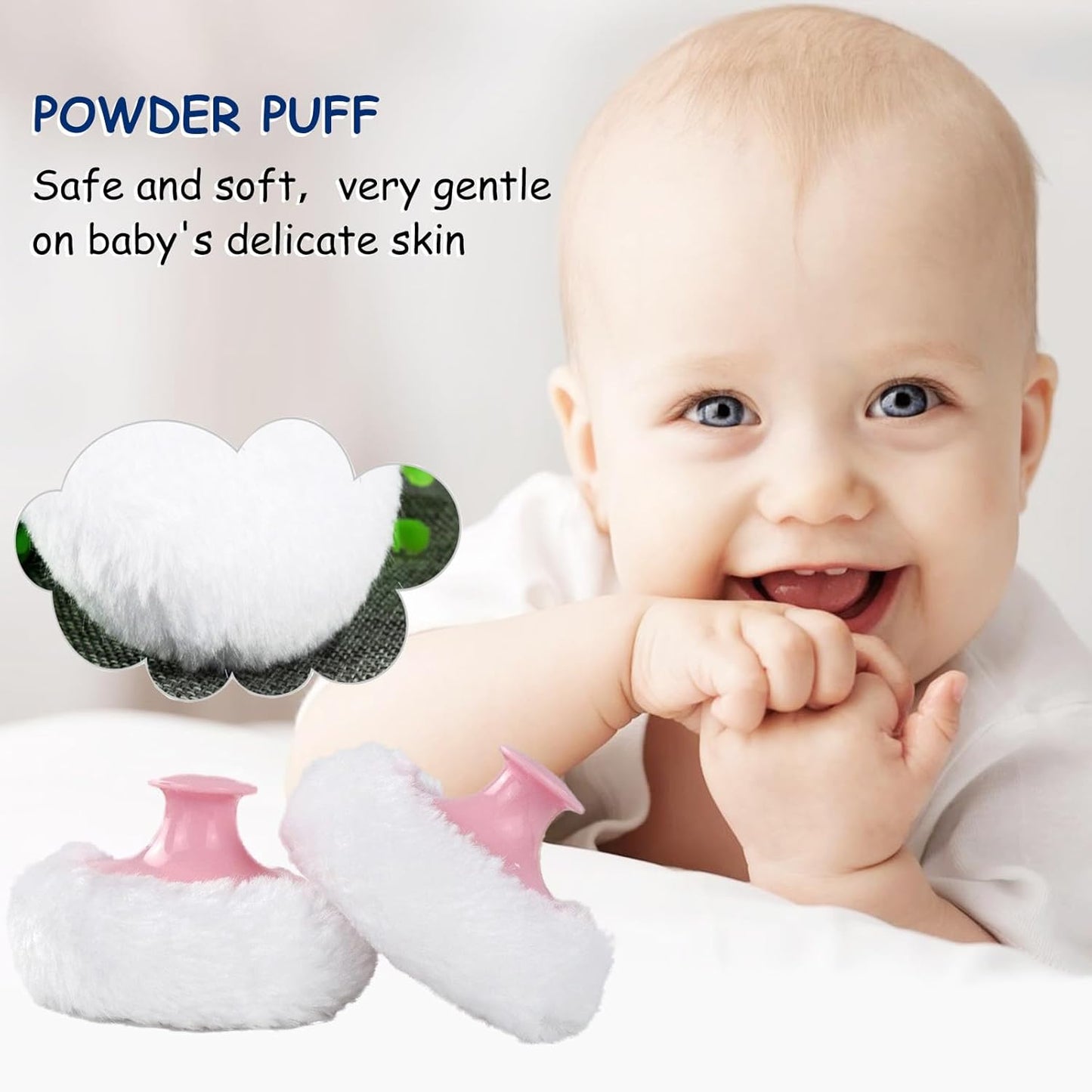 Body Powder Puff and Container for Dusting Powder, Women Powder Puff and Powder Case for Bath and Travel (Blue Future)