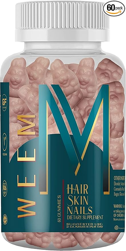 WEEM Hair Skin and Nails Gummies - Supports Healthy Hair - Vegan biotin Vitamins for Women & Men Supports Faster Hair Growth, Stronger Nails, Healthy Skin, Extra Strength (1)
