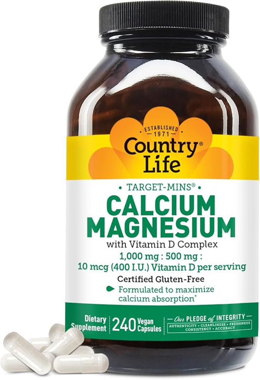 Country Life Target-Mins Calcium Magnesium with Vitamin D Complex for Total-Body Utilization and Osteoporosis Prevention