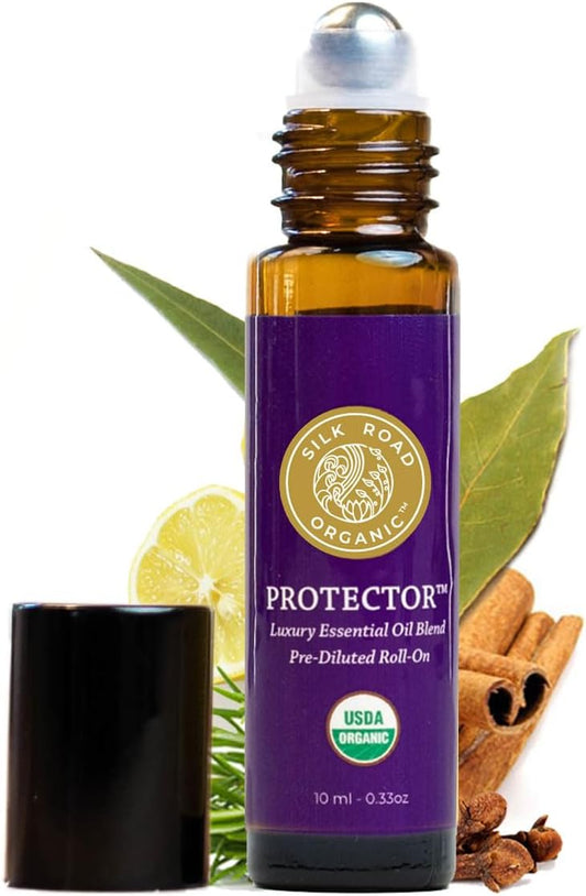 Silk Road Organic Protector Essential Oil Immunity Blend Roll On, Based on Thieves Oil Legend, 100% Pure USDA Certified Health Shield Aromatherapy - 10 ml Roller
