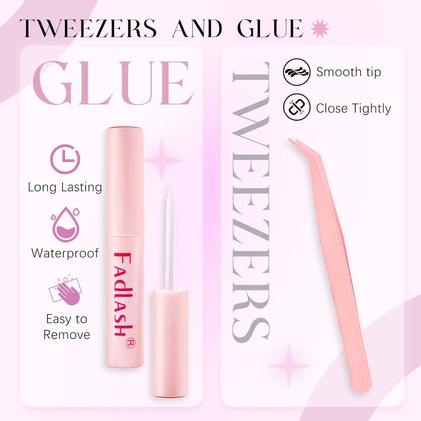 FADLASH False Eyelashes Kit Natural Cat Eye Lashes with Thin Band Wear Comfortable Black Fake Lashes 10 Pairs Lash Applicator Tool at Home, LZ209