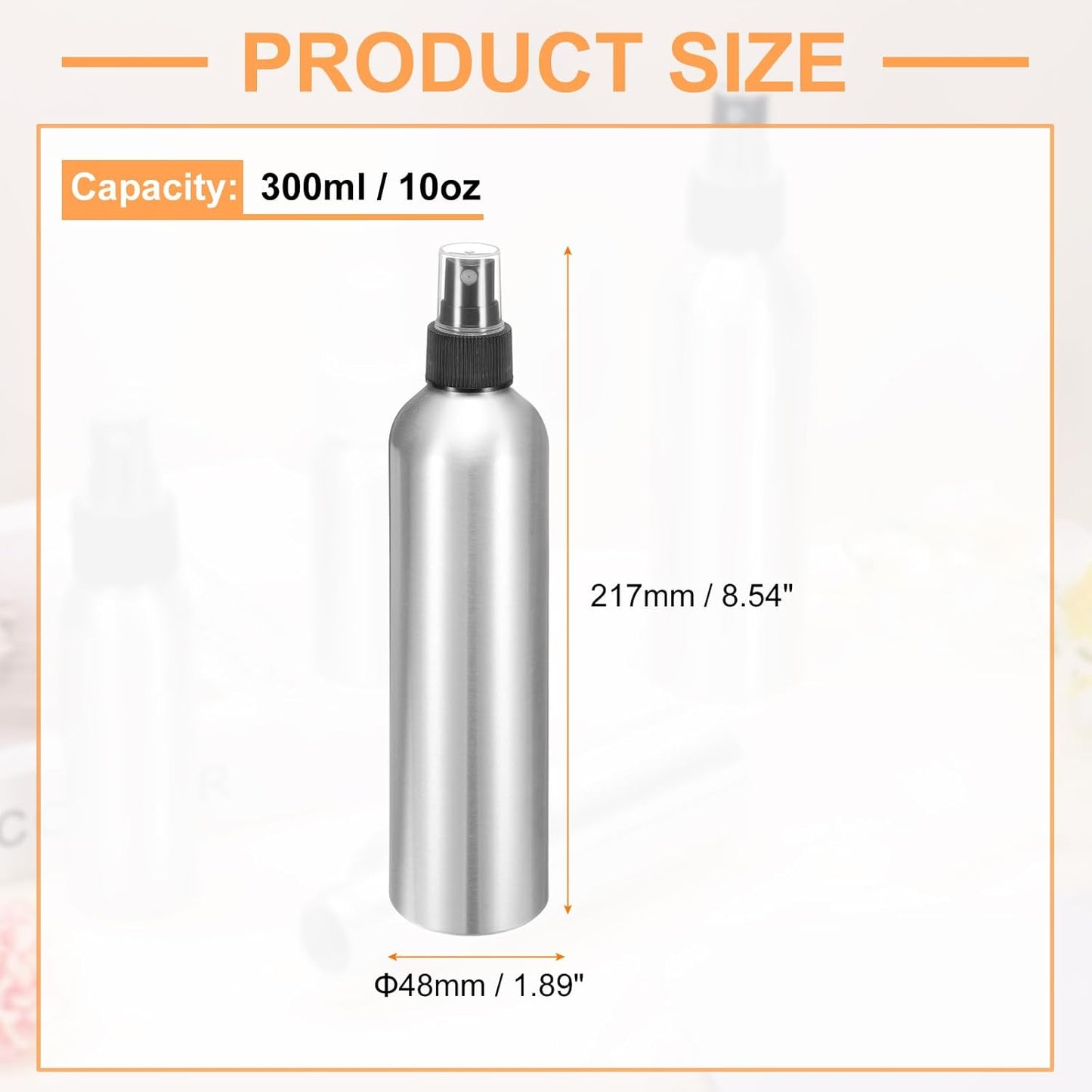 HARFINGTON 3pcs Aluminum Fine Mist Spray Bottles 300ml/10oz Metal Small Liquid Alcohol Refillable Travel Container with Black Plastic Nozzle Cap for Perfume Skincare Cosmetic Storage Bottle