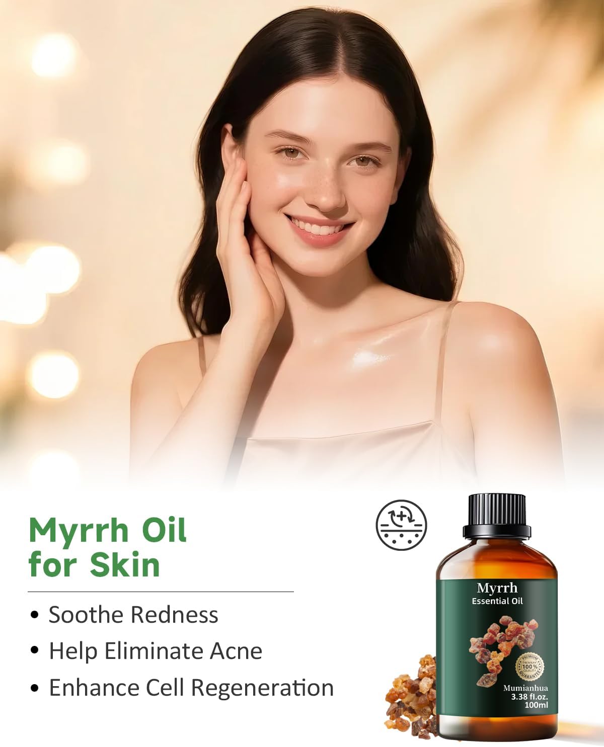 Pure Myrrh Essential Oil, Mumianhua Therapeutic Grade Natural Myrrh Oil for Skin Care, Aromatherapy, Beard Care, Earthy Candle Making, Cleaning Blends & Home Purifier 3.38 Fl Oz