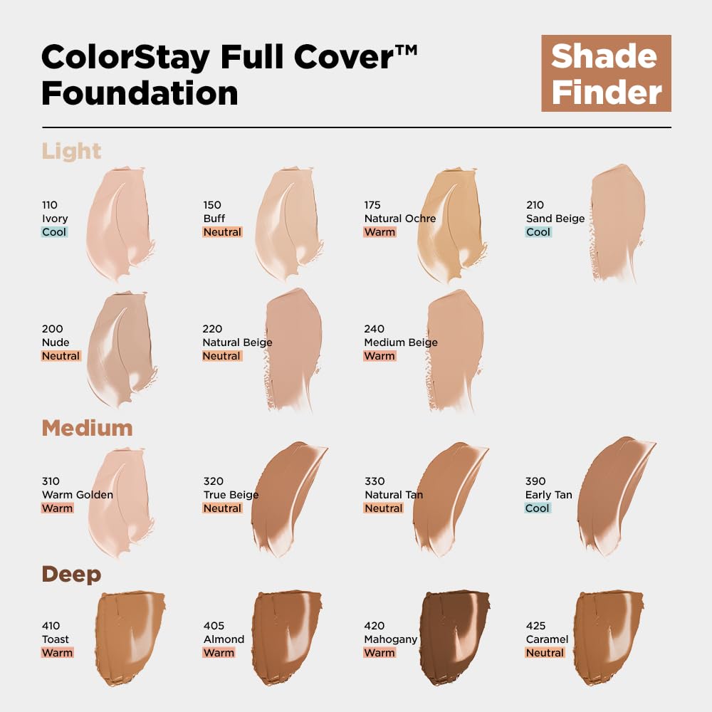 Revlon Liquid Foundation, ColorStay Face Makeup for Normal and Dry Skin, Longwear Full Coverage with Matte Finish, Oil Free, 320 True Beige, 1.0 Oz