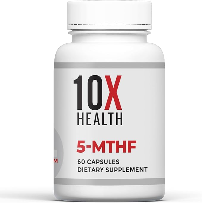 10X Health 5 MTHF Supplement - Methylated Multivitamin with Methylfolate & Magnesium for Brain, Heart Health, DNA & Neurotransmitter Synthesis - Bioavailable 5-MTHF Supplement - 60 Capsules