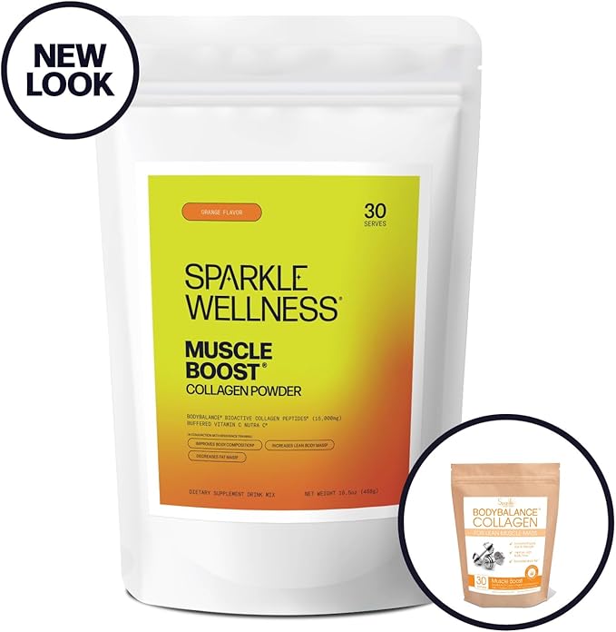 Muscle Boost (Orange) [30-Serves] | Collagen Supplement Powder with Hydrolyzed BODYBALANCE Collagen Peptides & Buffered Vitamin C | Improves Body Composition