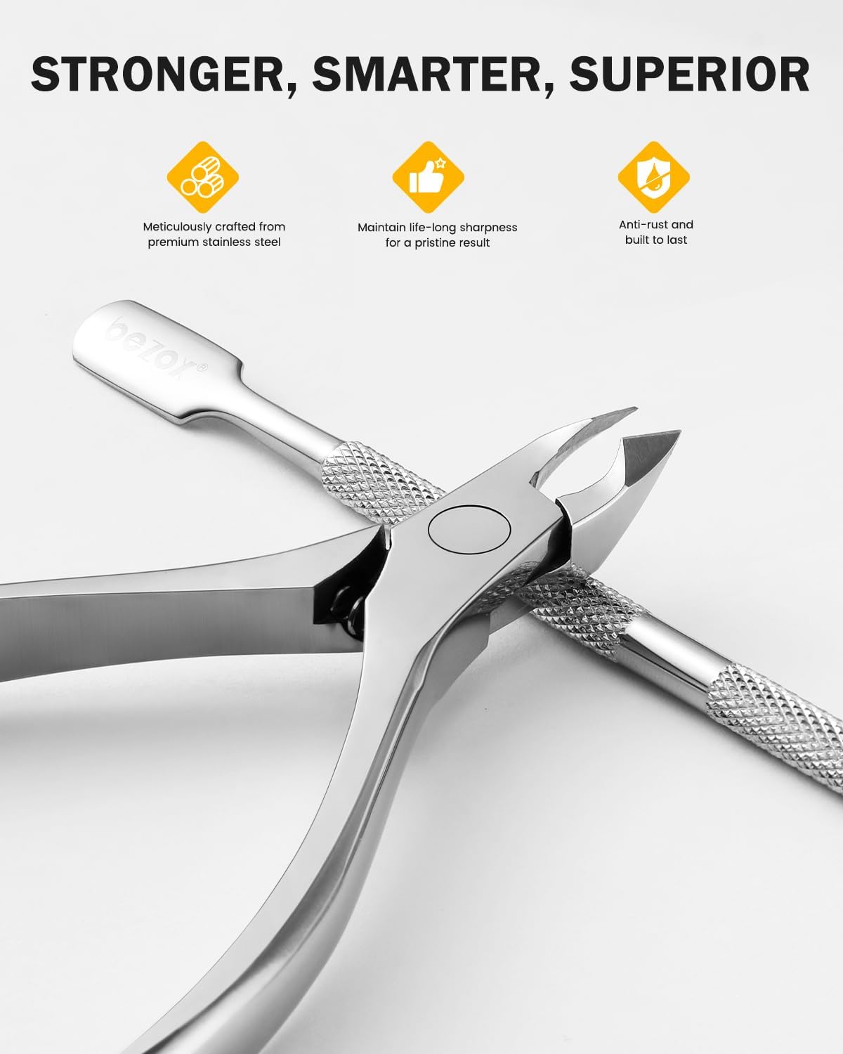 BEZOX Cuticle Trimmer with Pusher - Salon Quality Cuticle Clipper with Cuticle Pushers, Super Sharp Cuticle Cutters and Dual-End Nail Pushers Cuticle Stick, Professional Manicure Tools