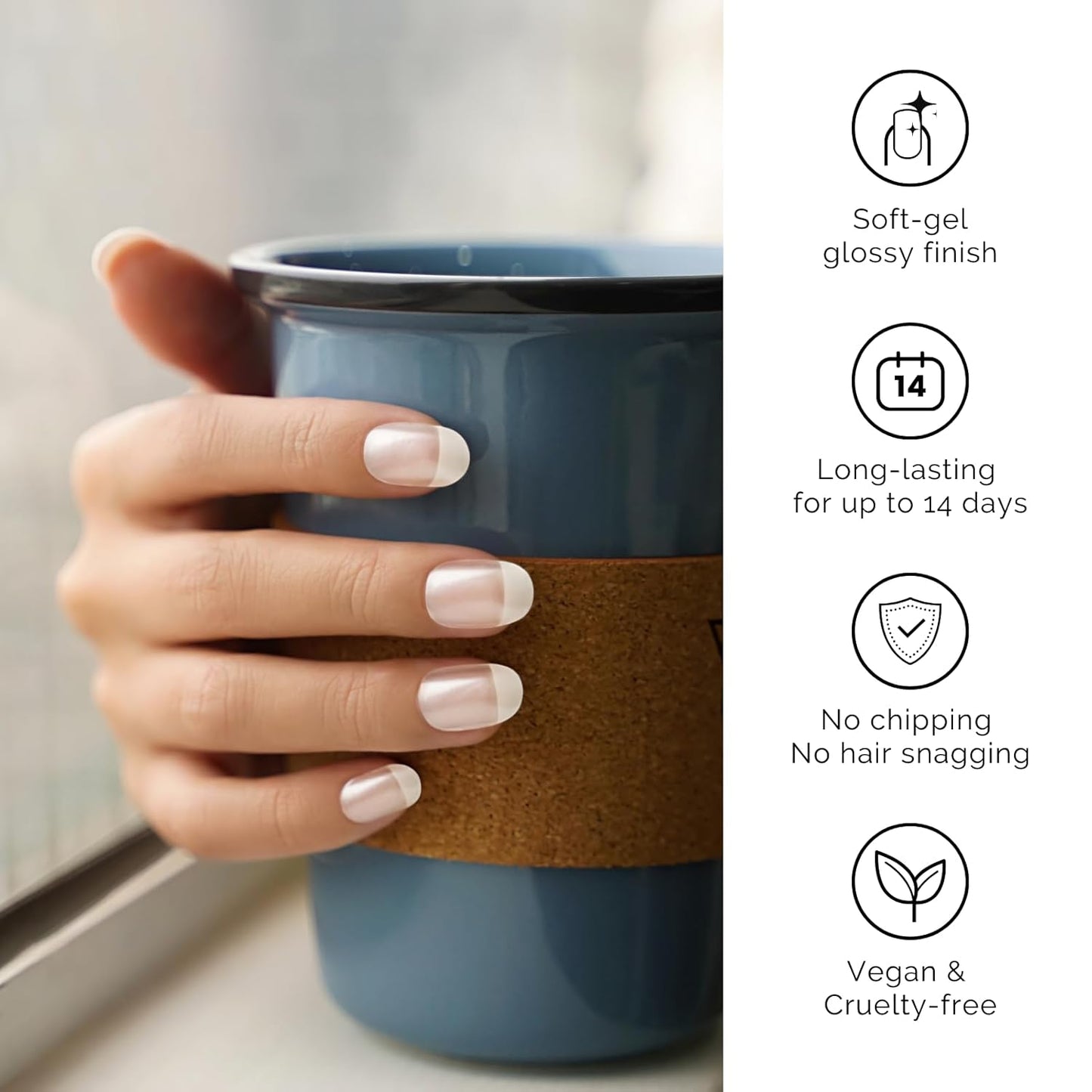 Semi Cured Gel Nail Strips - NAILOG 34 Pcs French Clear Gel Nail Stickers Extra Long Nail Wraps with Glossy Gel Finishing for Spring Summer, Moonlit Tips