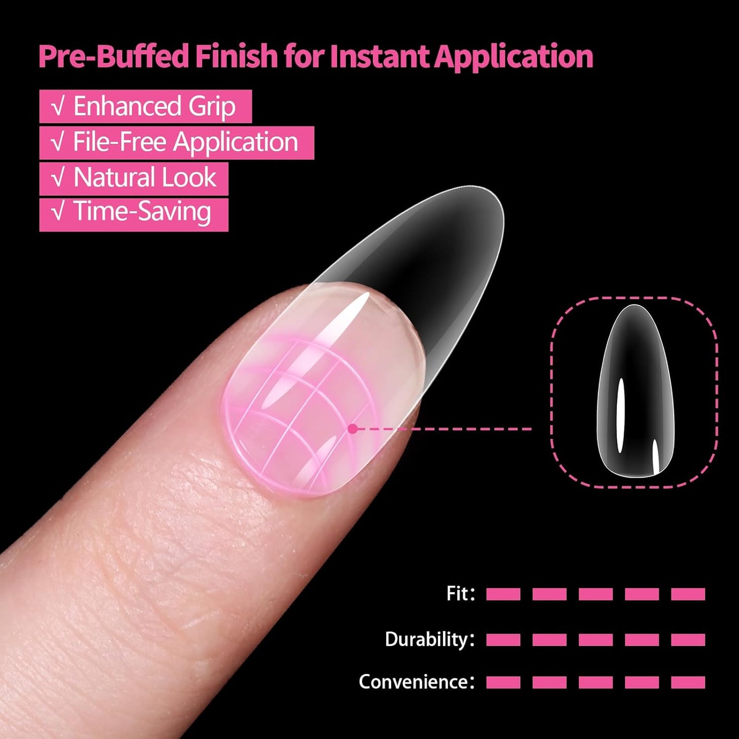 Medium Almond Nail Tips 500PCS, Clear Acrylic Full Cover Gel Press on Nail Tips for DIY, 10 Sizes Pre-Shaped False Nails with Glossy Finish, Professional Manicure Kit & Easy Application