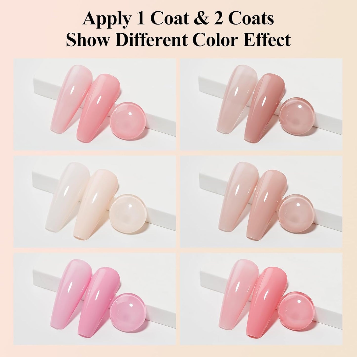 Nude Nail Polish Set: Quick Dry Nail Lacquer Non Ge Regular Sheer Colors White Nude Light Pink Natural Fingerpolish Fast Drying DIY Salon Gift For Women, 6 Colors 8lm/0.27fl.oz