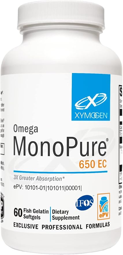 XYMOGEN Omega MonoPure 650 EC - Fish Oil with 3X Greater Absorption - DHA EPA Omega 3 Supplement for Heart Health + Cognitive Support (60 Softgels)