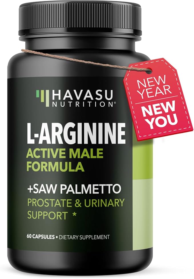 L Arginine Saw Palmetto for Men Prostate Supplement - Nitric Oxide (NO) & Prostate Support Supplement for Ultimate Male Health - Endurance Performance & Urinary Health - Vegan, 60 Count 1 Month Supply