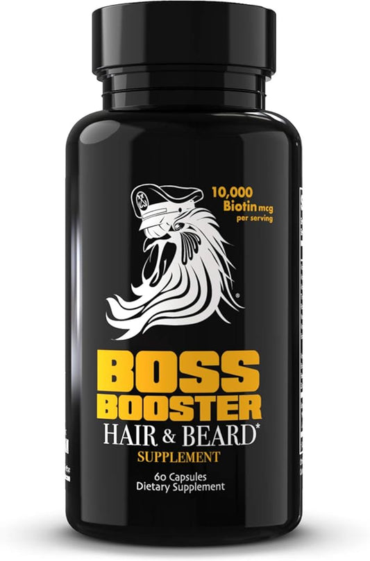 Bossman Boss Booster - Beard Growth Supplement Products for Men - 10,000 MCG Biotin and MSM - Hair Growth Vitamins and Beard Care