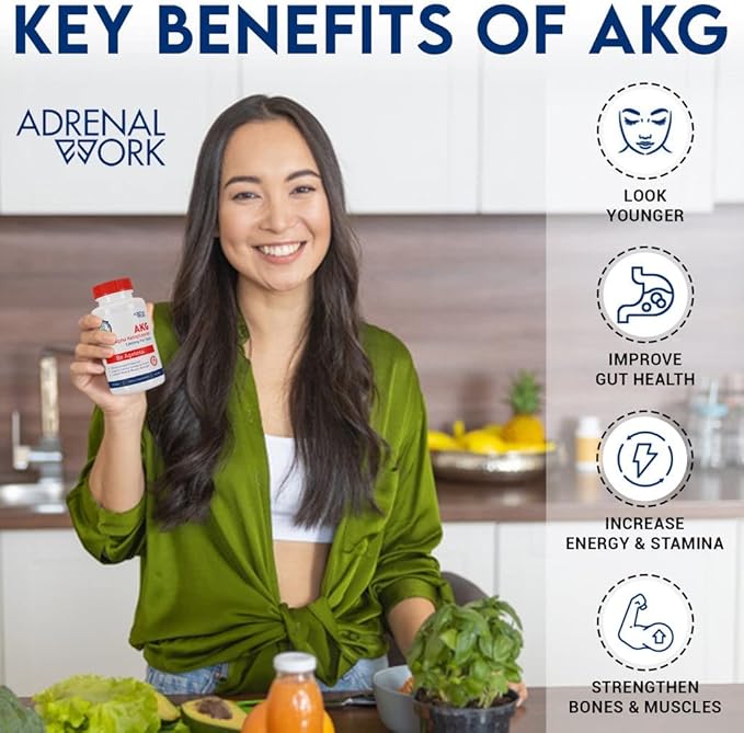 AKG (Alpha Ketoglutarate) and L arginine Supplement - 1,000 mg per Tablet, 90 Day Supply - Cellular Detox to Support Healthy Aging : Stronger Bones, Less Grey Hair, Better Gut Health*