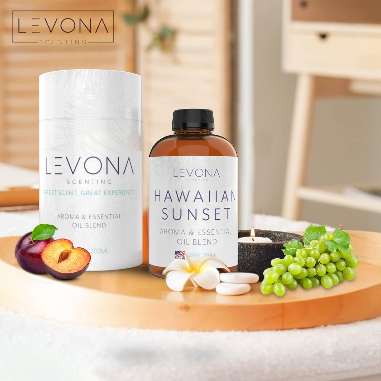 Levona Scent Essential Oils For Diffusers For Home Luxury Scents - Hawaiian Sunset Aroma Oil - Fragrance Oil With Mandarin Citrus + Dash Of Peppermint Essential Oil - 700Ml Oil Diffuser Essential Oils