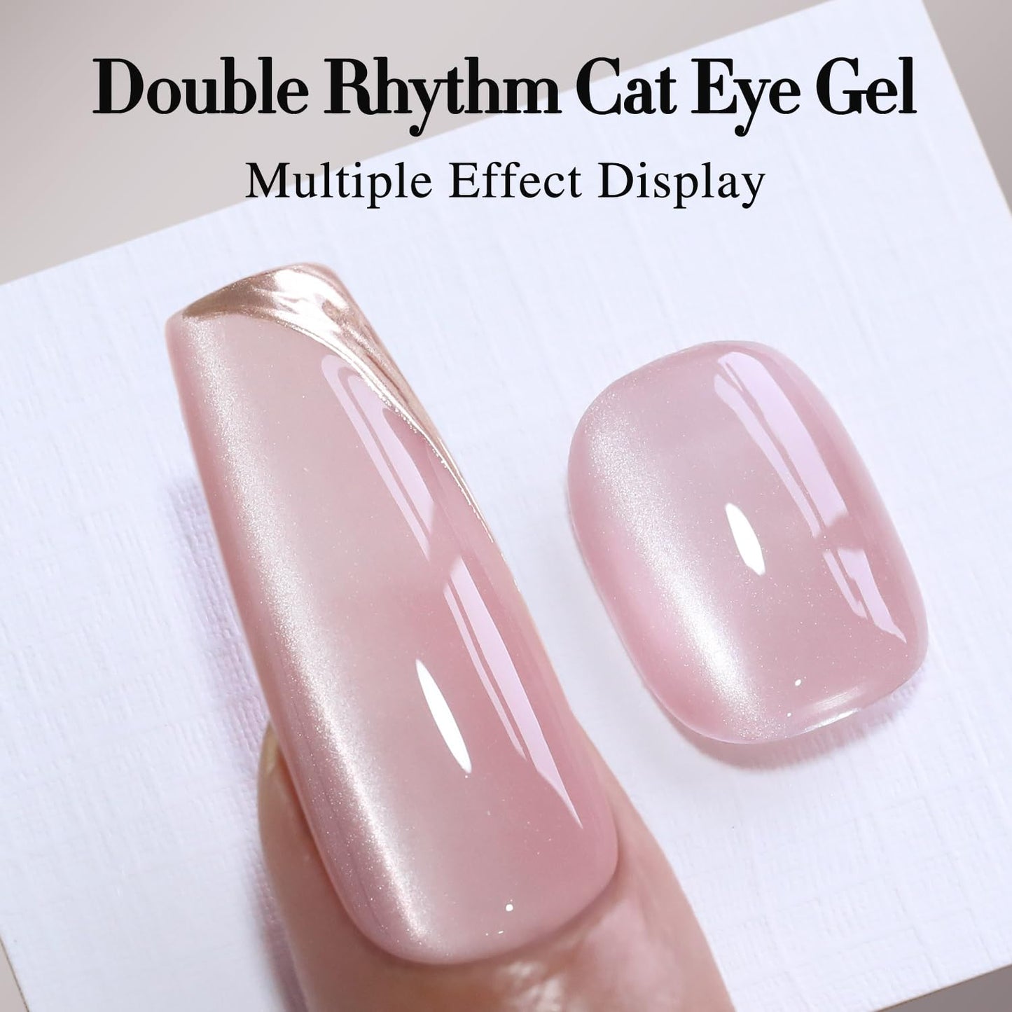 Double Rhythm Jelly Glass Cat Eye Gel Polish with Magnet 15ML Holographic Glitter Shimmer Translucent Sheer Color Magnetic Nail Polish Salon DIY at Home (Jelly Pink Nude-MC1104)