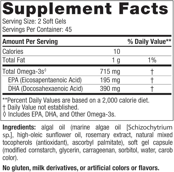 Nordic Naturals Algae Omega - 90 Soft Gels - 715 mg Omega-3 - Certified Vegan Algae Oil - Plant-Based EPA & DHA - Heart, Eye, Immune & Brain Health - Non-GMO - 45 Serving